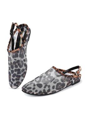 Mesh Ballet Flats Women's Mary Jane Leopard Print Round Toe Flat Shoes